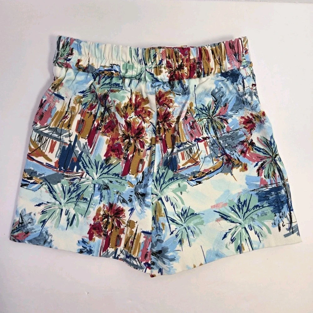 Zara Kids Girls Tropical Print Shorts Size 4 Tie Belt Pull On Pockets‎ Beach